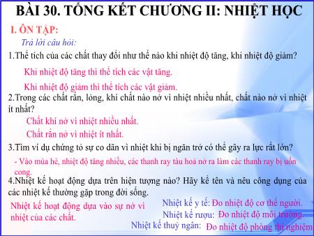 Bài giảng Khoa học tự nhiên Lớp 6 Sách Kết nối tri thức - Bài 30: Tổng kết chương 2 Nhiệt học