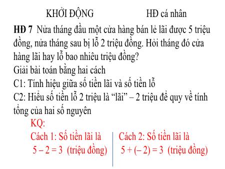 Bài giảng Toán Lớp 6 Sách Kết nối tri thức - Bài 14: Phép cộng và phép trừ số nguyên (Tiết 3) - Trường THCS Mỹ Thắng