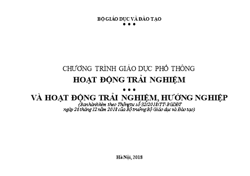 Chương trình Giáo dục phổ thông hoạt động trải nghiệm và hoạt động trải nghiệm, hướng nghiệp