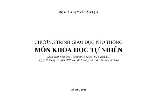 Chương trình giáo dục phổ thông môn Khoa học tự nhiên