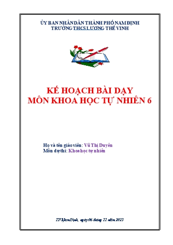 Kế hoạch bài dạy Khoa học tự nhiên Lớp 6 Sách Kết nối tri thức - Tiết 42, Bài 12: Tế bào. Đơn vị cơ sở của sự sống - Thực hành quan sát tế bào - Trường THCS Lương Thế Vinh