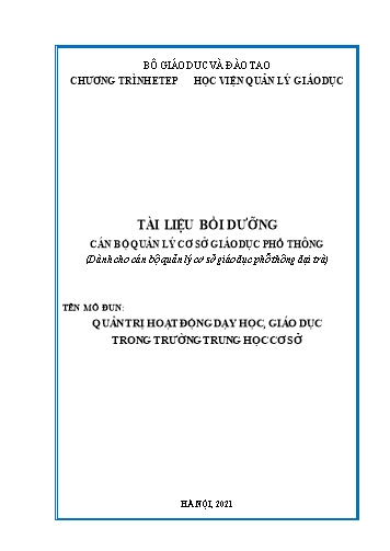 Mô đun Quản trị hoạt động dạy học, giáo dục trong trường Trung học Cơ sở