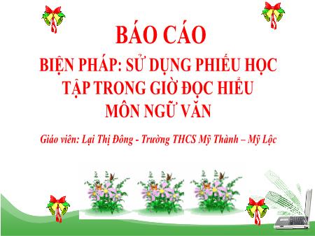 Sáng kiến kinh nghiệm Biện pháp sử dụng phiếu học tập trong giờ đọc hiểu môn Ngữ văn