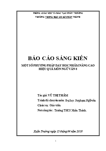 Sáng kiến kinh nghiệm Một số phương pháp dạy học nhằm nâng cao hiệu quả môn Ngữ văn 6