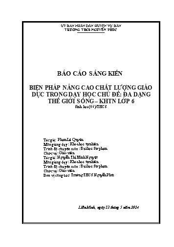 SKKN Biện pháp nâng cao chất lượng giáo dục trong dạy học chủ đề: Đa dạng thế giới sống môn Khoa học tự nhiên 6