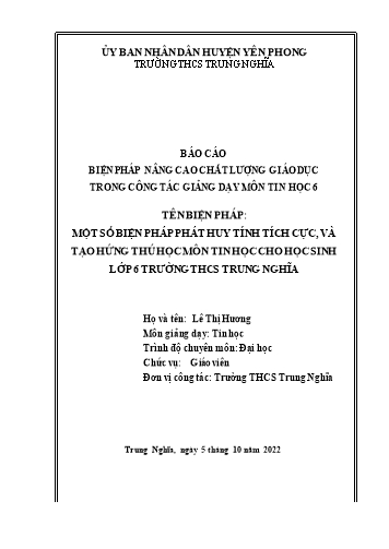 SKKN Một số biện pháp phát huy tính tích cực, và tạo hứng thú học môn Tin học cho học sinh Lớp 6 trường THCS Trung Nghĩa