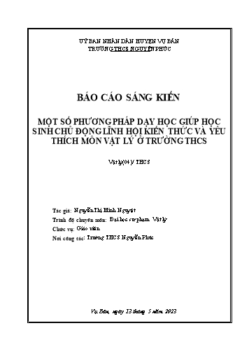 SKKN Một số phương pháp dạy học giúp học sinh chủ động lĩnh hội kiến thức và yêu thích môn Vật lý ở trường THCS