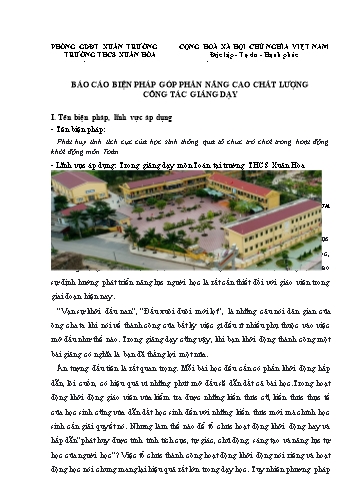 SKKN Phát huy tính tích cực của học sinh thông qua tổ chức trò chơi trong hoạt động khởi động môn Toán