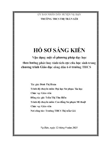 SKKN Vận dụng một số phương pháp dạy học theo hướng phát huy tính tích cực của học sinh trong chương trình Giáo dục công dân 6 ở trường THCS