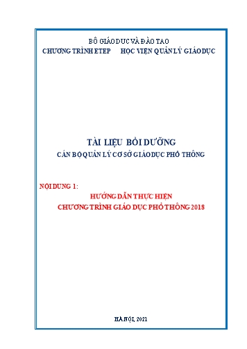 Tài liệu Bồi dưỡng cán bộ quản lý cơ sở giáo dục phổ thông - Nội dung 1: Hướng dẫn thực hiện chương trình giáo dục phổ thông 2018