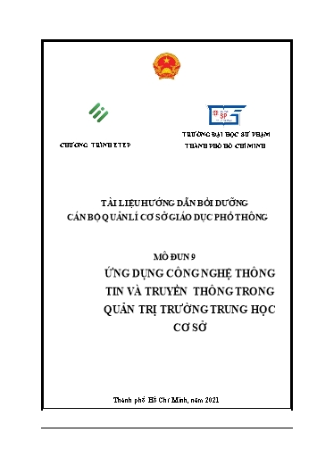 Tài liệu Hướng dẫn bồi dưỡng cán bộ quản lí cơ sở giáo dục phổ thông - Ứng dụng công nghệ thông tin và truyền thông trong quản trị trường THCS