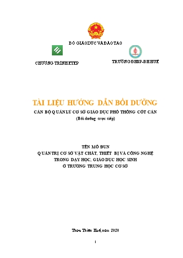 Tài liệu Hướng dẫn bồi dưỡng cán bộ quản lý cơ sở giáo dục phổ thông cốt cán - Quản trị cơ sở vật chất, thiết bị và công nghệ trong dạy học, giáo dục học sinh ở trường THCS