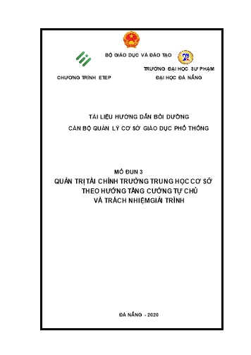 Tài liệu Hướng dẫn bồi dưỡng cán bộ quản lý cơ sở giáo dục phổ thông - Quản trị tài chính trường THCS theo hướng tăng cường tự chủ và trách nhiệm giải trình