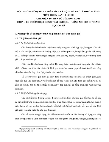 Tài liệu Sử dụng và phân tích kết quả đánh giá theo đường phát triển năng lực để ghi nhận sự tiến bộ của học sinh trong tổ chức hoạt động trải nghiệm, hướng nghiệp ở Trung học Cơ sở