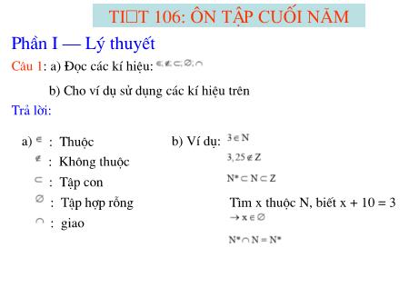 Bài giảng Toán Lớp 6 - Tiết 106: Ôn tập cuối năm