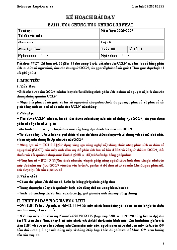 Giáo án Toán lớp 6 - Tuần 8 - Tích hợp năng lực số và AI năm học 2026-2027