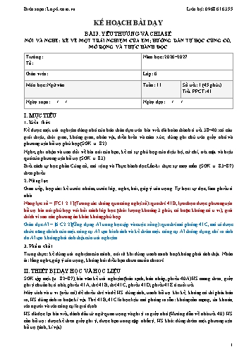 Giáo án Ngữ văn lớp 6 - Tuần 11 - Tích hợp năng lực số và AI năm học 2026-2027
