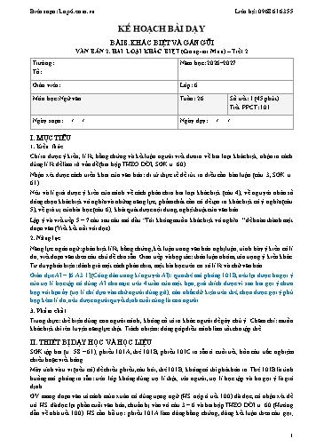 Giáo án Ngữ văn lớp 6 - Tuần 26 - Tích hợp năng lực số và AI năm học 2026-2027